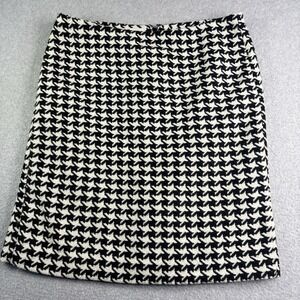 Talbots Skirt Women's 14p Wool Blend Houndstooth Black White Straight Petite